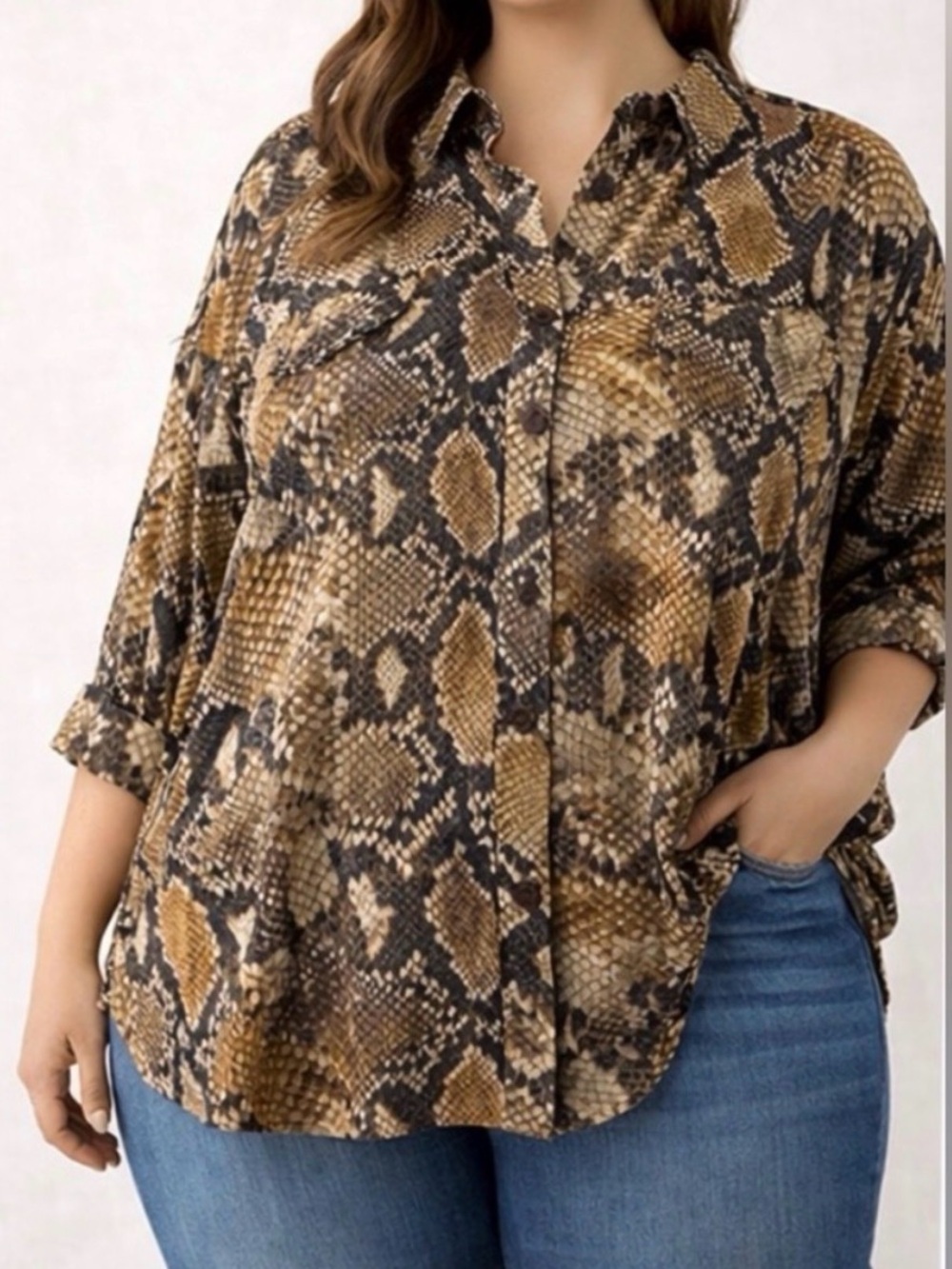 ZARA women’s Size M-L Snakeskin Print Blouse Button Up Animal Print Top (A569)